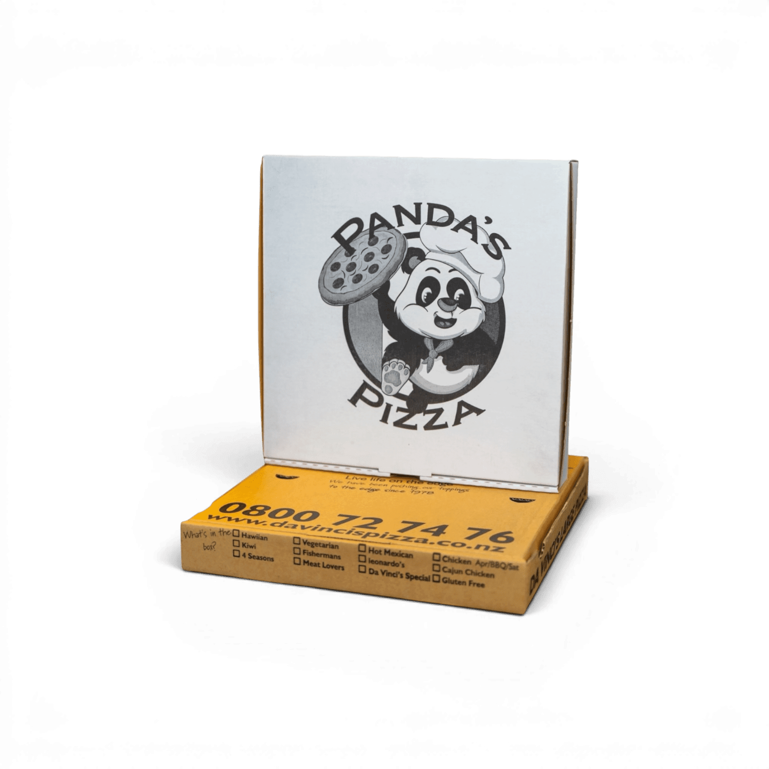 Pizza Boxes, Printed 1 colour black on Kraft 2 sided and white 1 side board