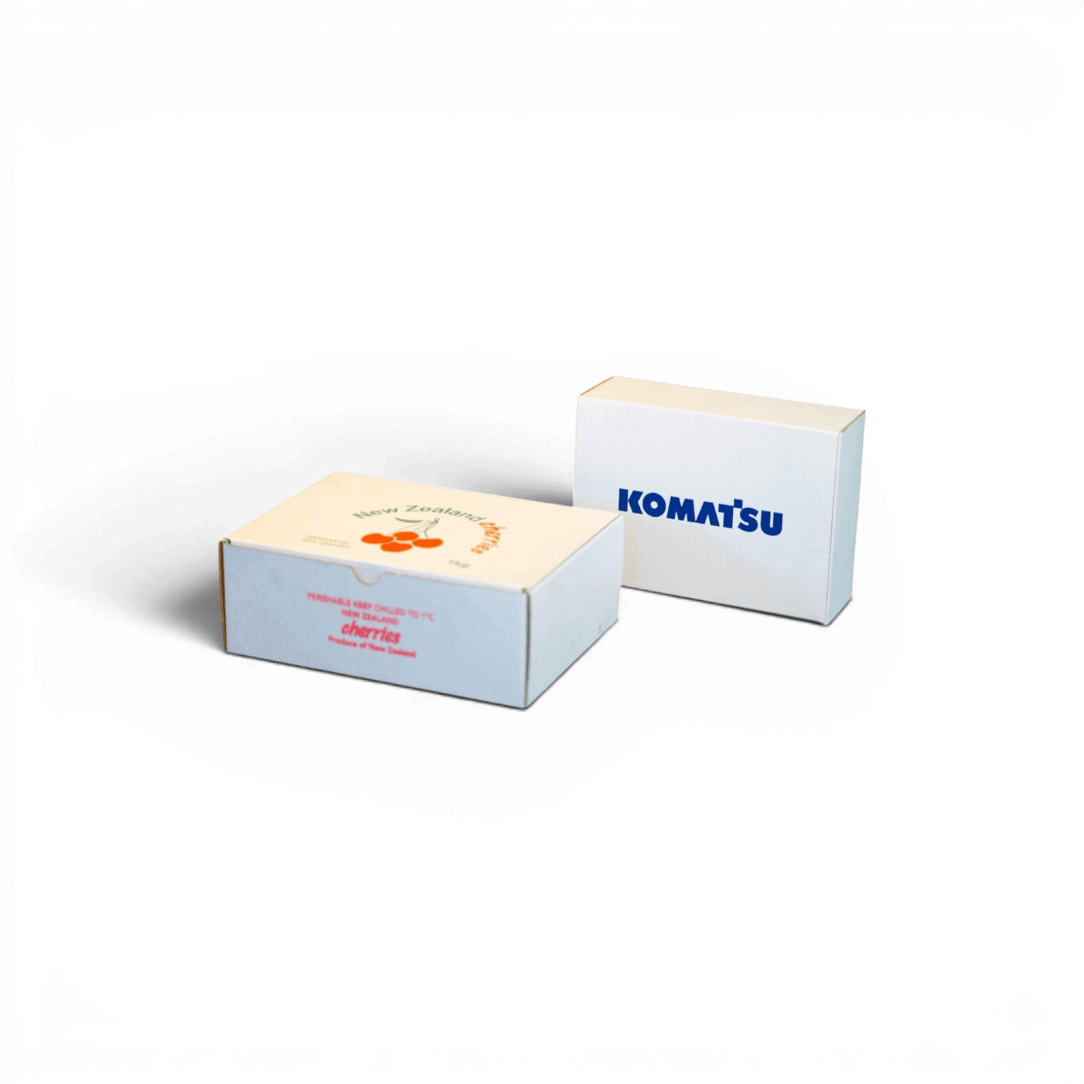 1 Colour Print (Blue and Red) Die Cut Box with Hinged Lid on white 1 side board