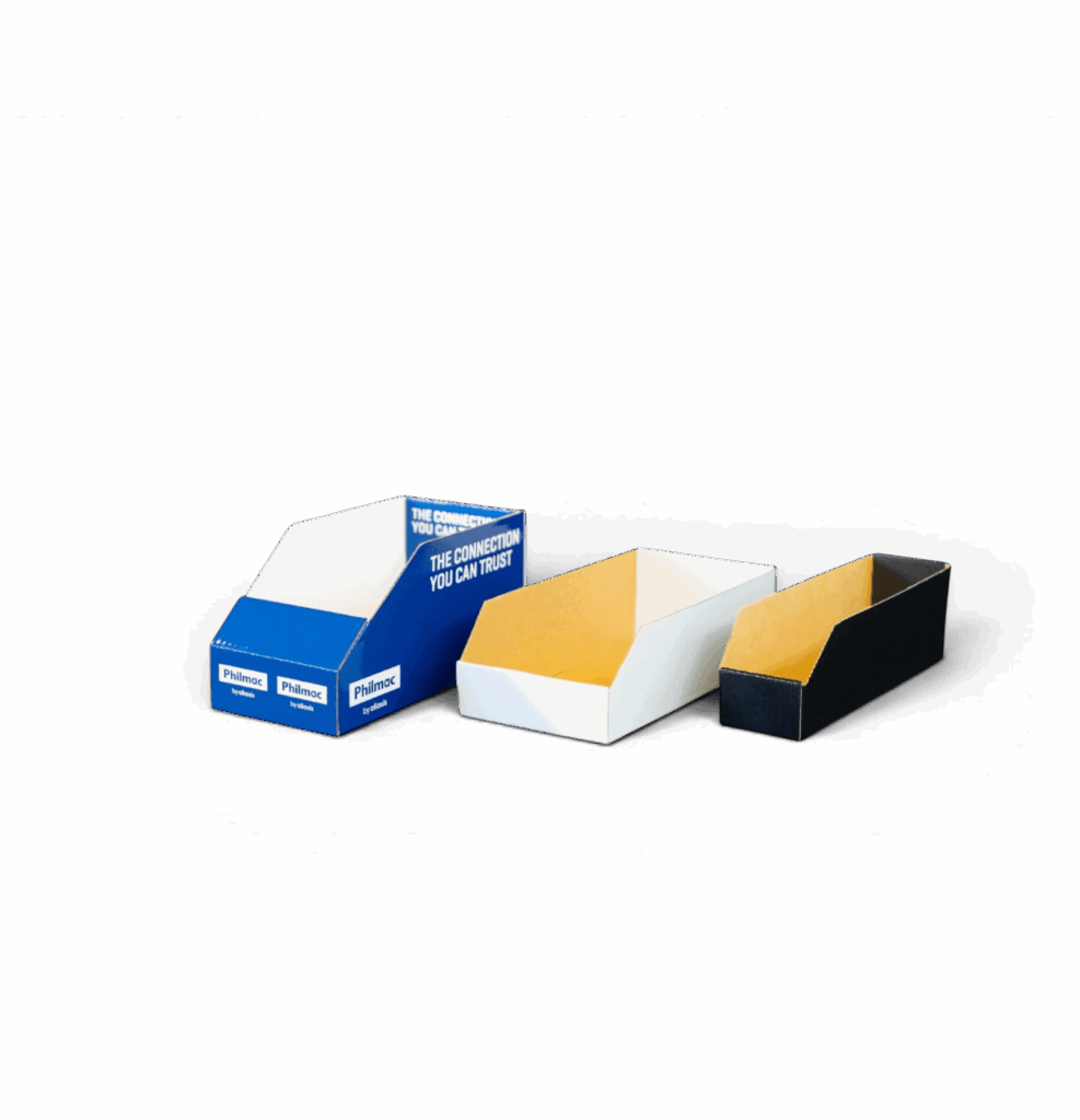 Rollercoated 1 side (Blue to outside) with White Screen Print, Stock Parts Box, Rollercoated 1 side (Black to outside)