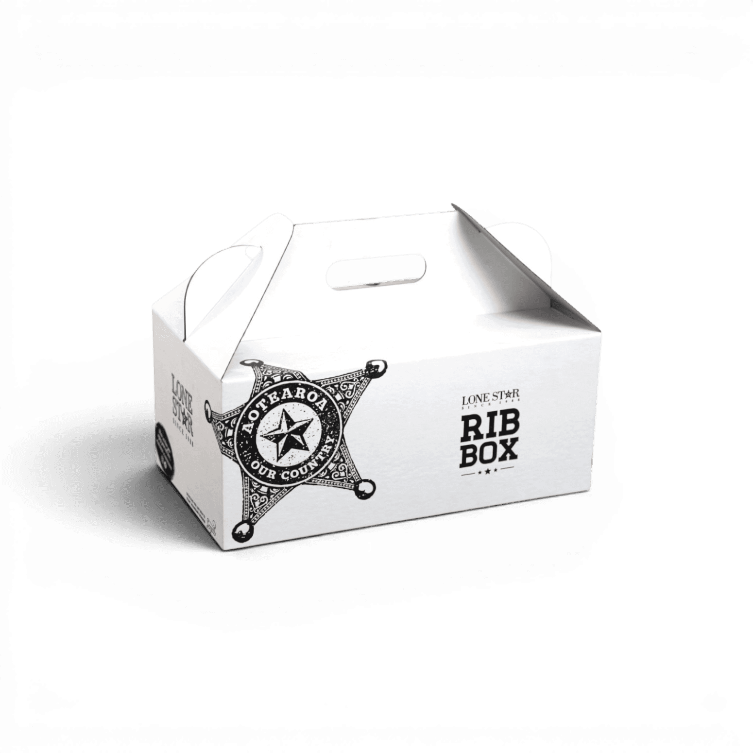 Printed 1 Colour - Black Carry Box with Integrated Handle - on White 1 side board